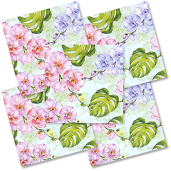 Decoupage Napkin - (DN-8189) - Wild Orchid with Monstera Leaves - Set of 5