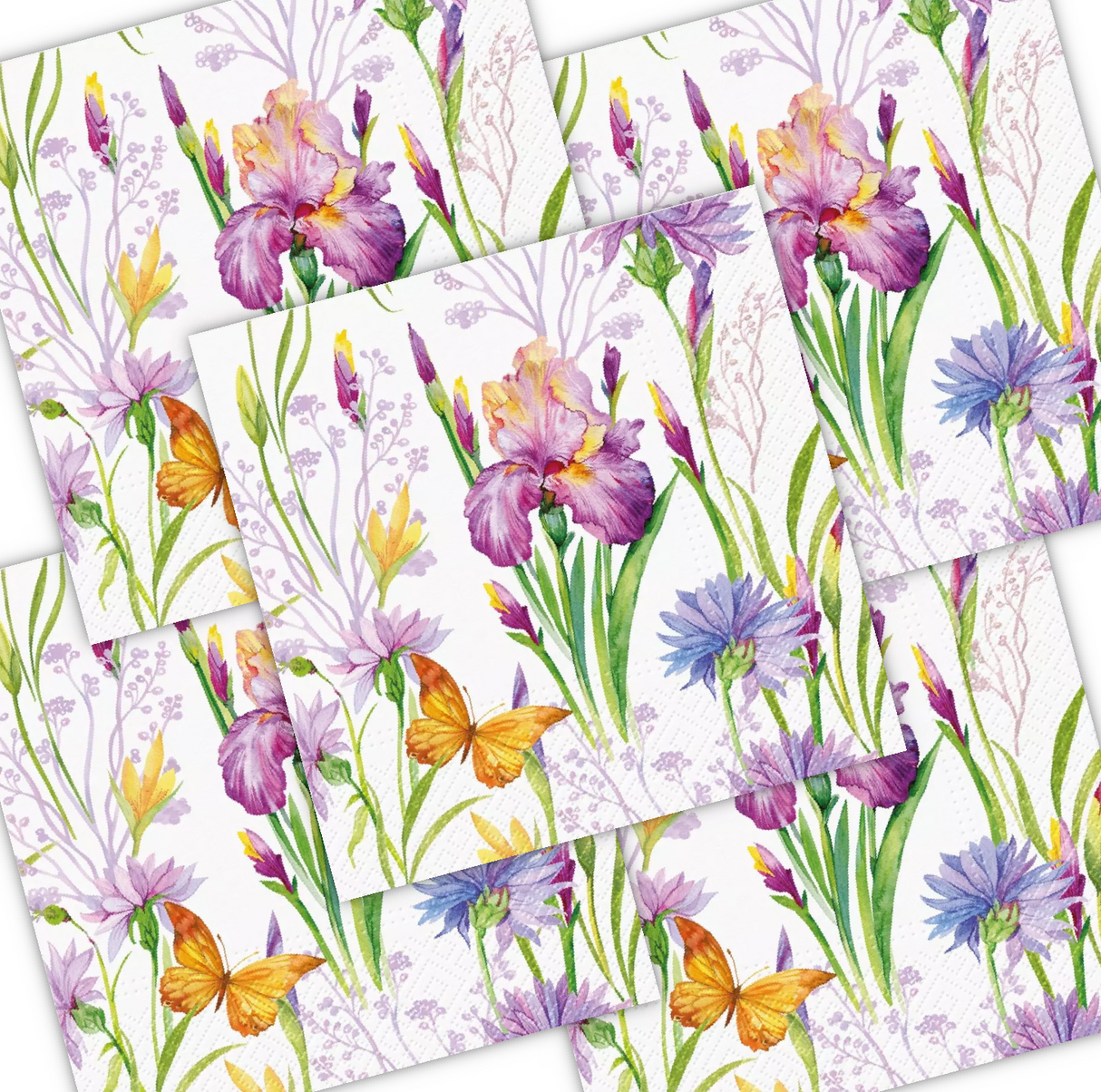 Decoupage Napkin - (DN-8207) -  Iris with Butterfly - Set of 5