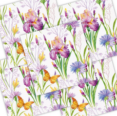 Decoupage Napkin - (DN-8207) -  Iris with Butterfly - Set of 5
