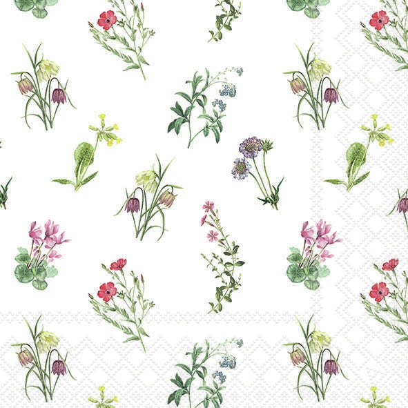 Decoupage Napkin - (DN-8241) - Mixed Flowers - White