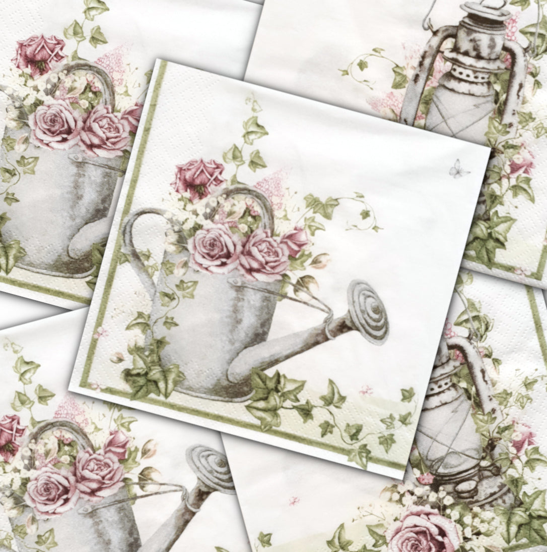 Decoupage Napkin - (DN-8389) - Shabby Rose & Lantern - Set of 5