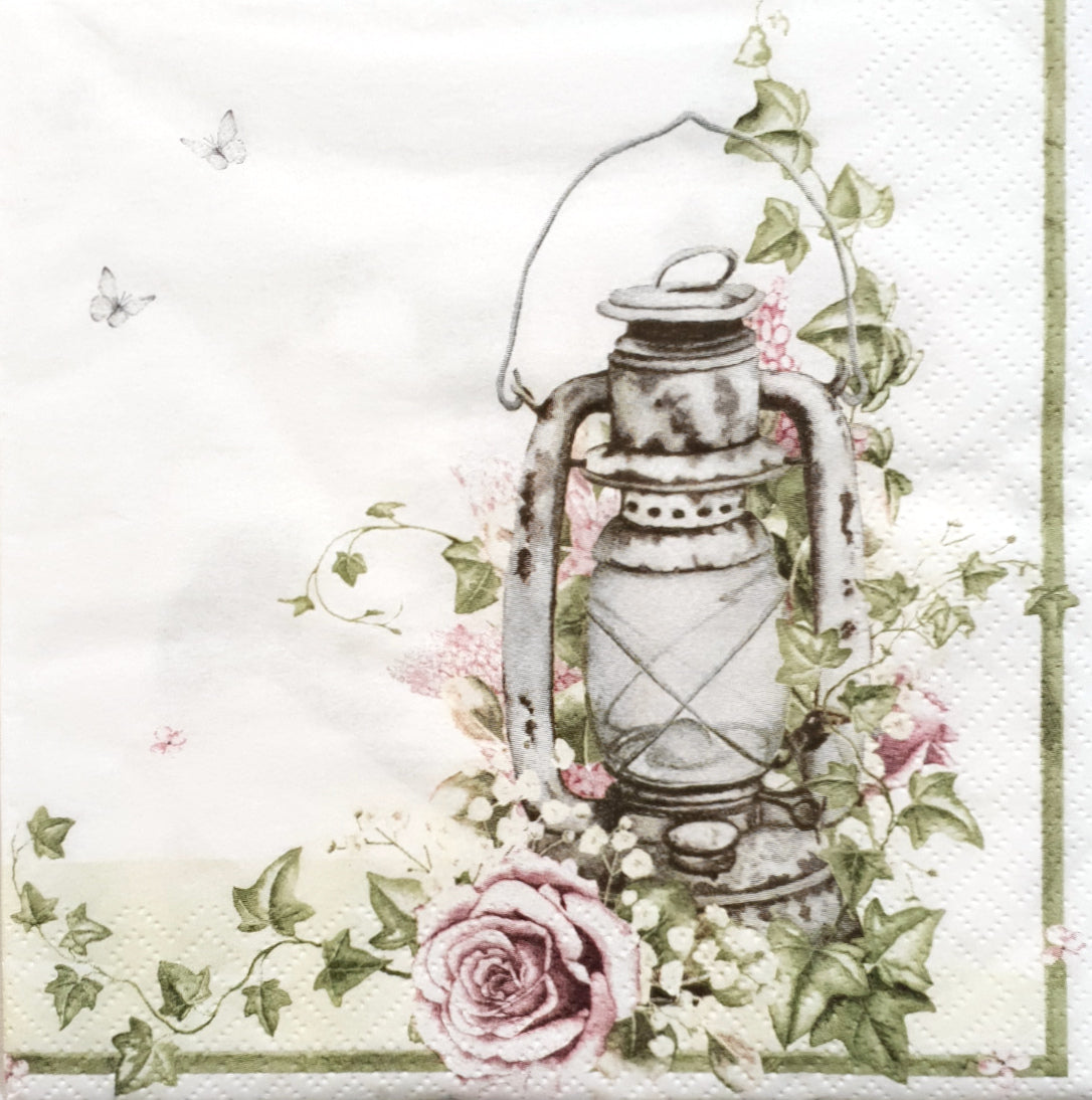 Decoupage Napkin - (DN-8389) - Shabby Rose & Lantern