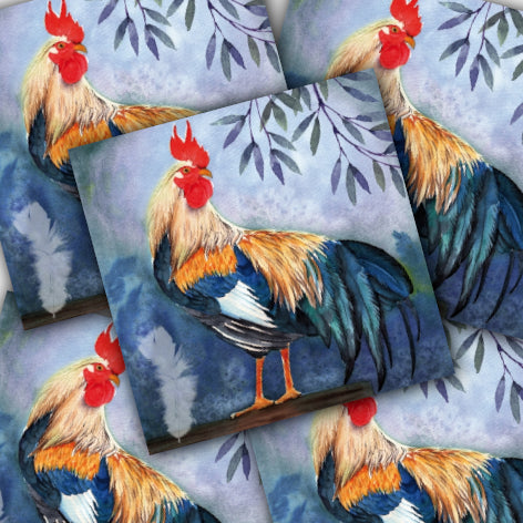 Decoupage Napkin - (DN-8392) - Coq a Plumes Bleues - Set of 5