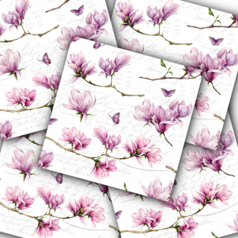 Decoupage Napkin - (DN-8417) - Magnolia & Butterfly - Set of 5