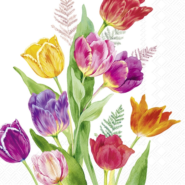 Decoupage Napkin - (DN-8423) - Bright Tulips - Set of 5