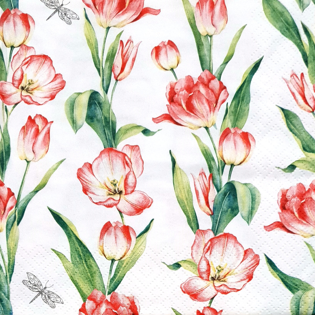 Decoupage Napkin - (DN-8432) - Chaînes de Tulipes - Red