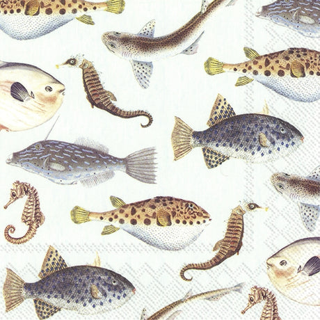 Decoupage Napkin - (DN-8555) - Fish of the Sea - Light Blue - Set of 5