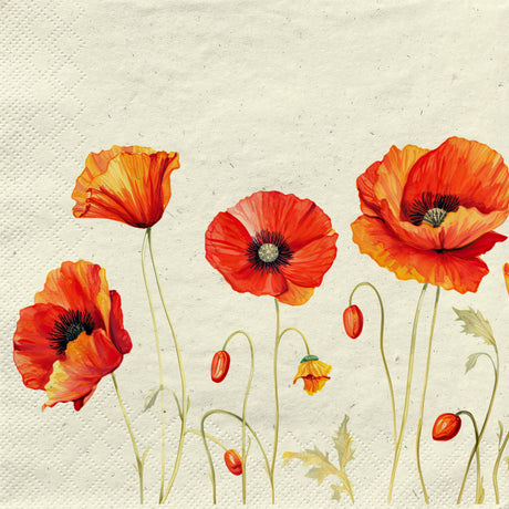 Decoupage Napkin - (DN-8644) - Poppies on Grass - Set of 5