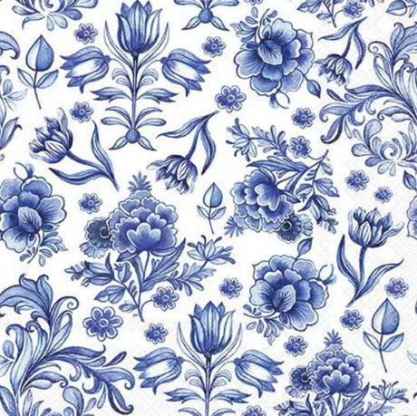 Decoupage Napkin - (DN-8795) - Delft Blue Flowers - Cocktail - Set of 5