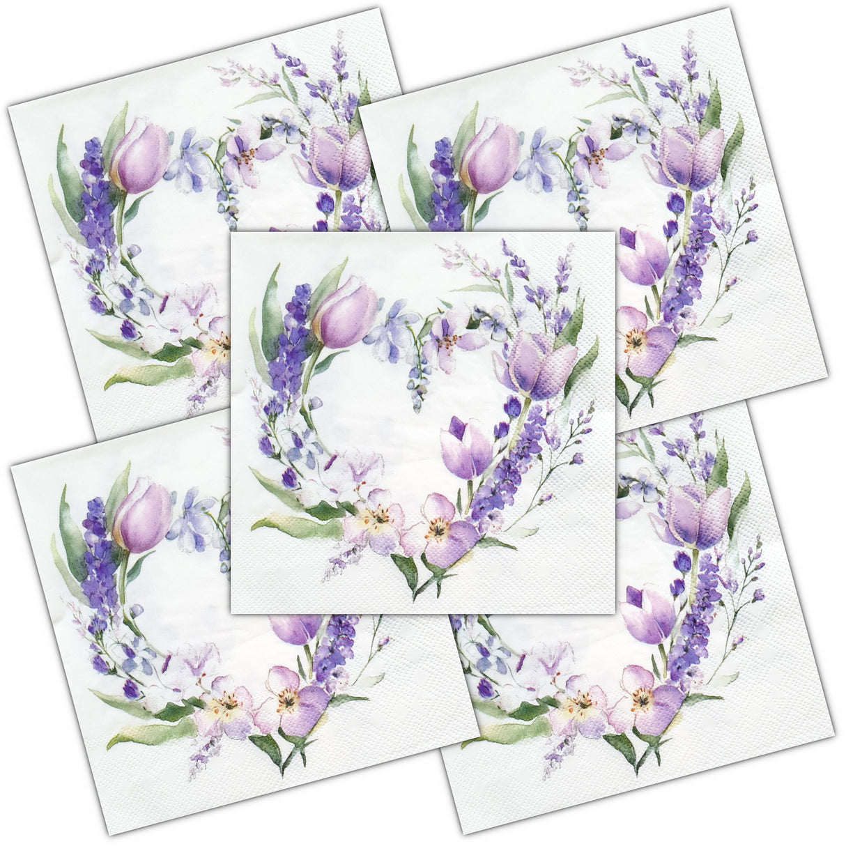 Decoupage Napkin - (DN-8959) - Flower Heart - Set of 5