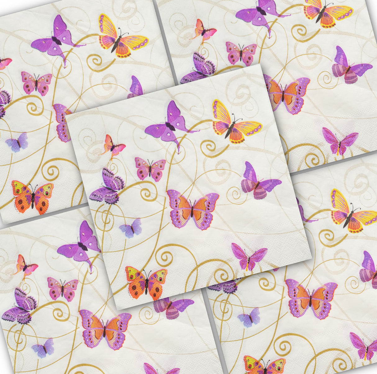 Decoupage Napkin - (DN-8985) - Bright Butterflies - Set of 5