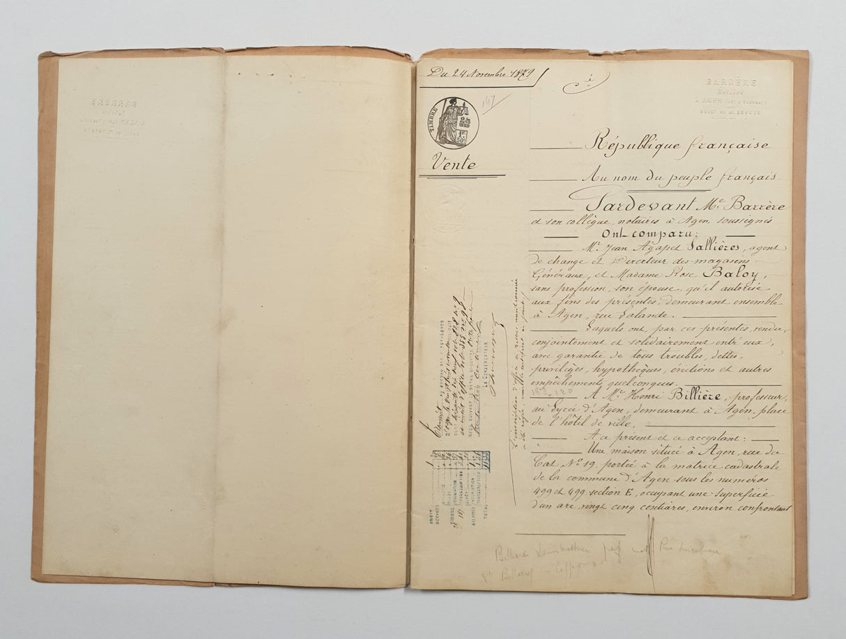 Authentic Antique French 1879 Notaire Document - BV