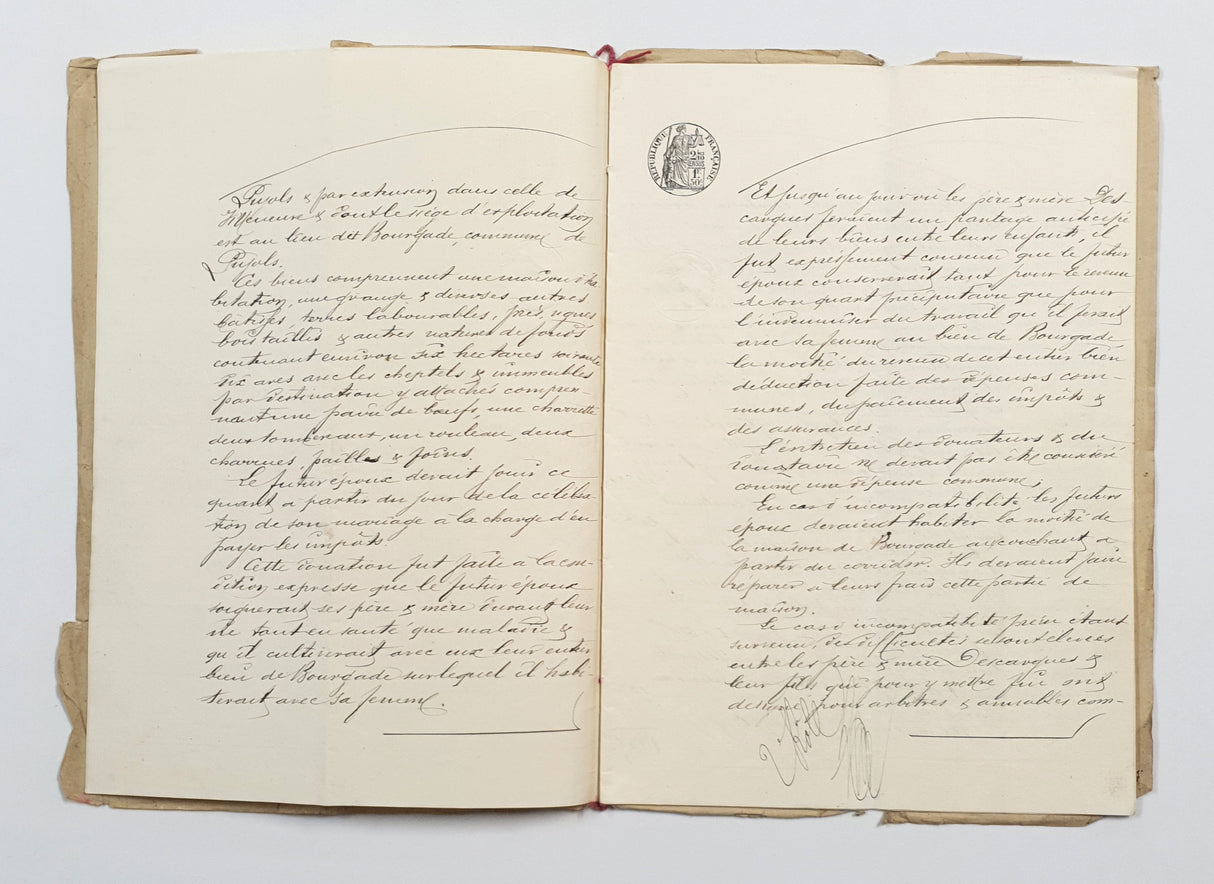 Authentic Antique French 1891 Notaire Document - BW