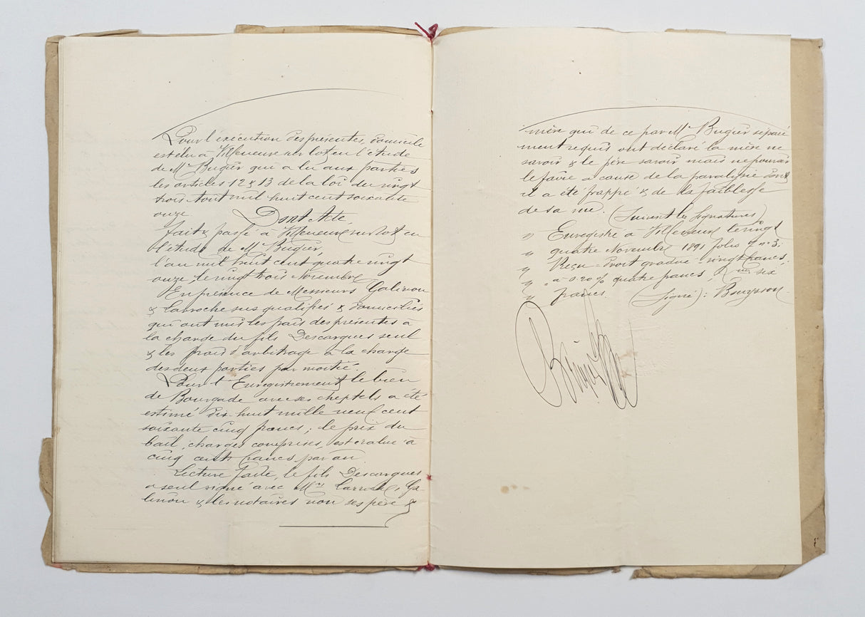 Authentic Antique French 1891 Notaire Document - BW