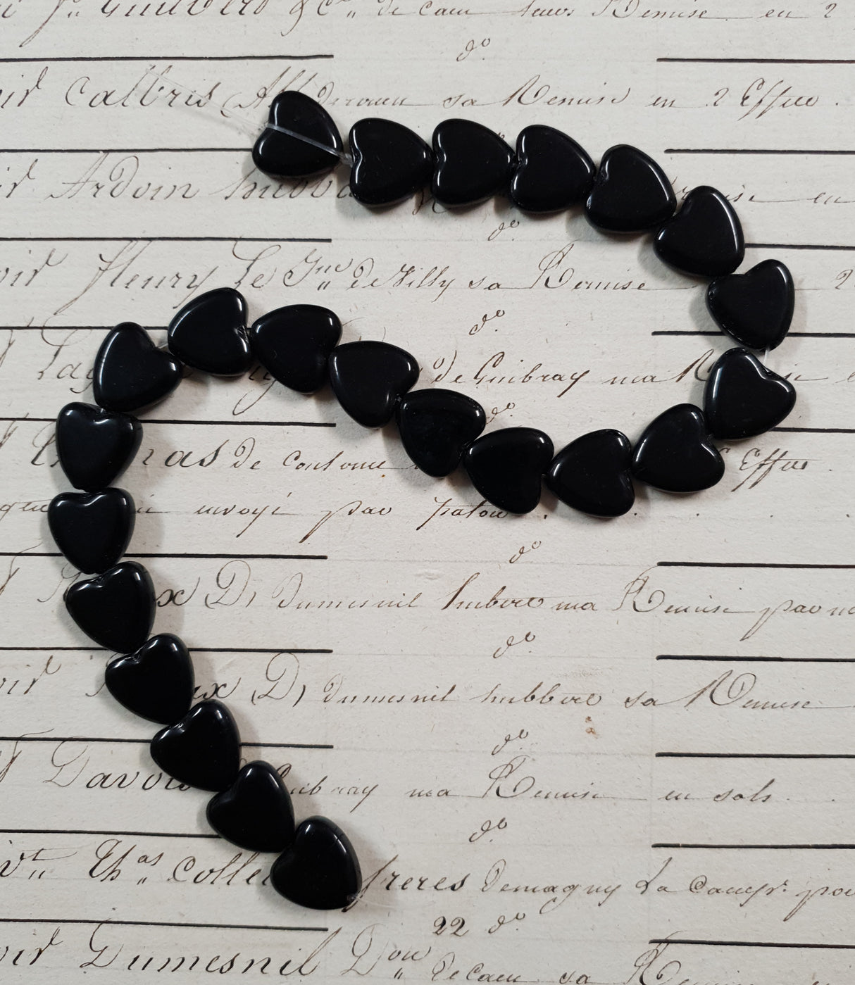 Black Glass Heart Beads
