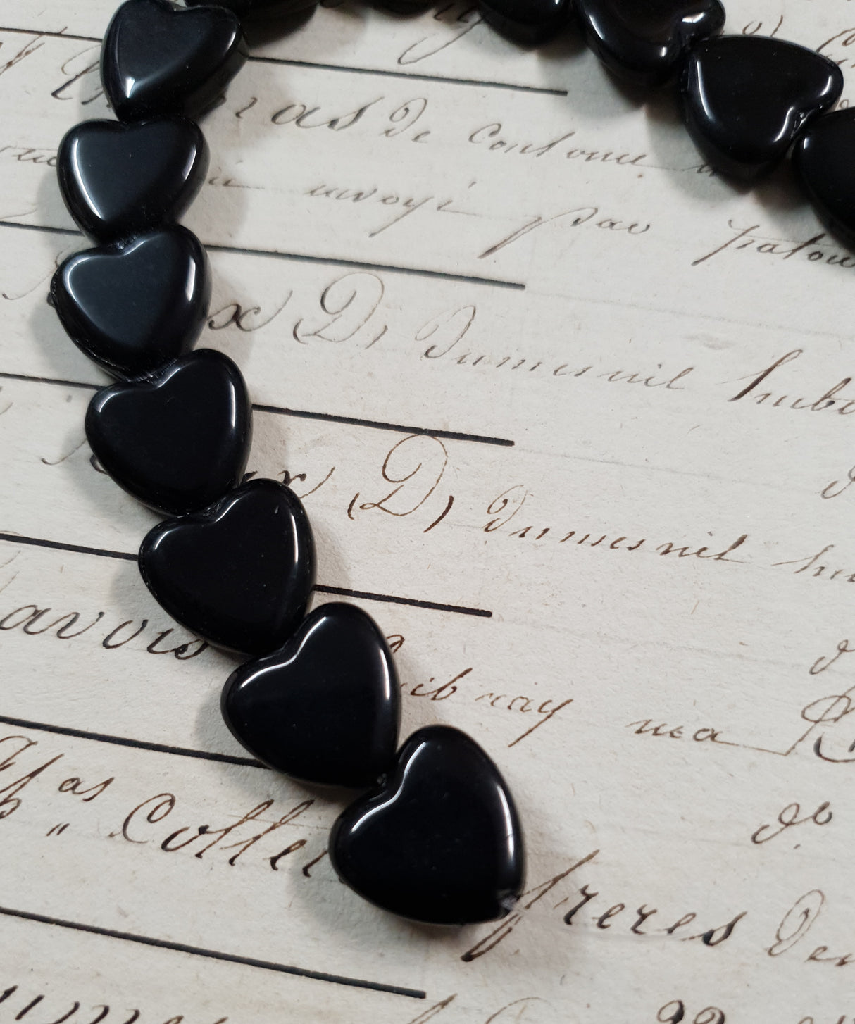Black Glass Heart Beads