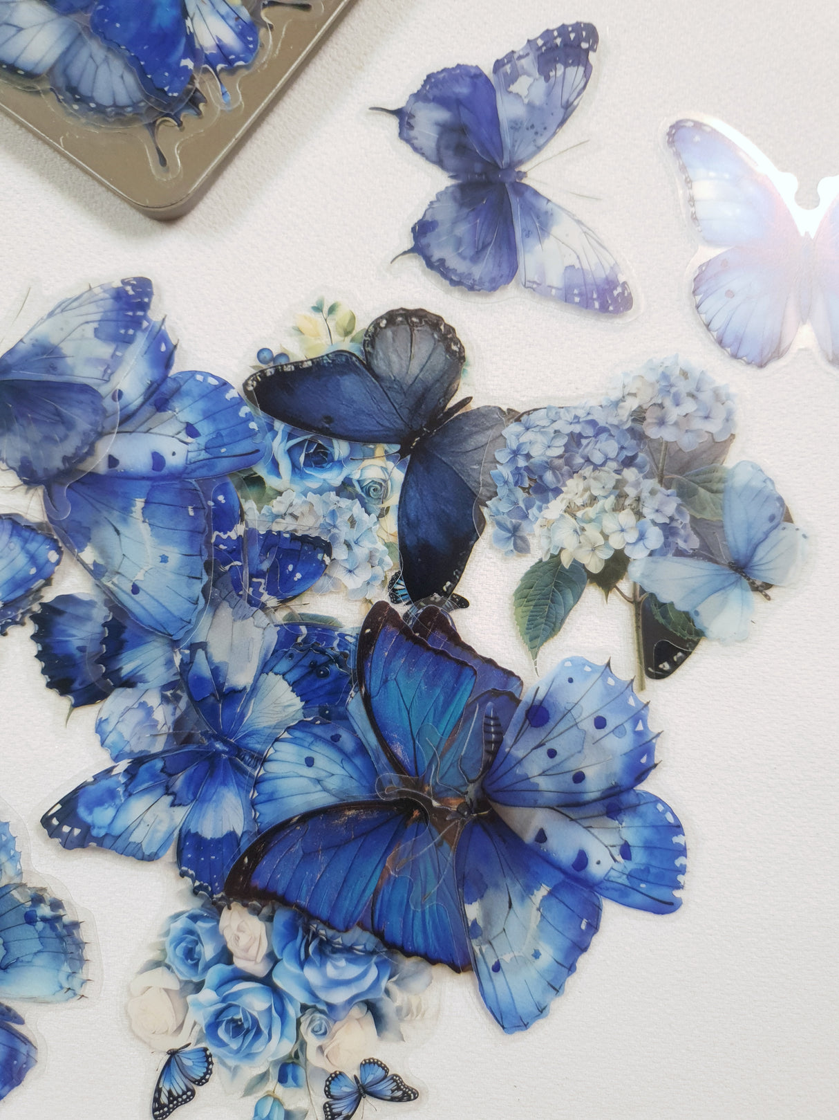 Tin of Assorted Stickers - Butterflies - Blue