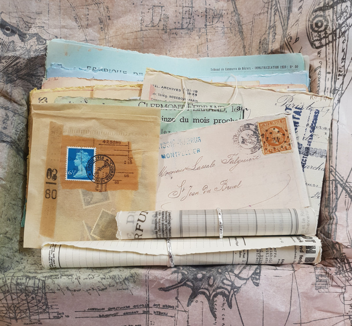 Box of Faux & Authentic Vintage Papers & Ephemera
