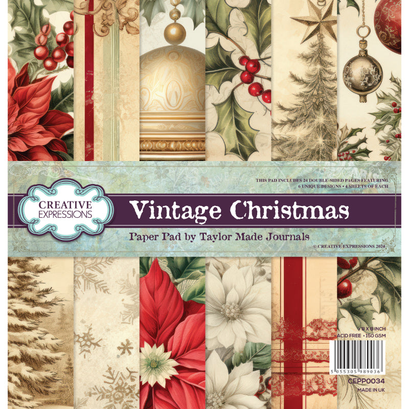 Creative Expressions - Taylor Made Journals - Vintage Christmas - 8 in x 8 in Paper Pad