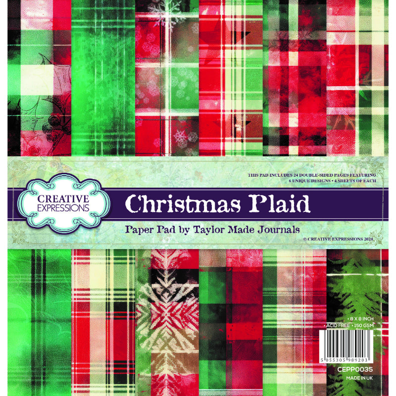 Creative Expressions - Taylor Made Journals - Christmas Plaid - 8 in x 8 in Paper Pad