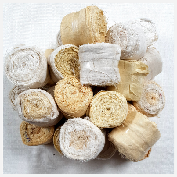 Reclaimed Sari Cotton Ribbon - Flat Rolls - Set of 2