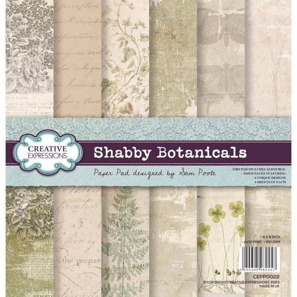 Creative Expressions Sam Poole Shabby Botanicals 8 in x 8 in Paper Pad