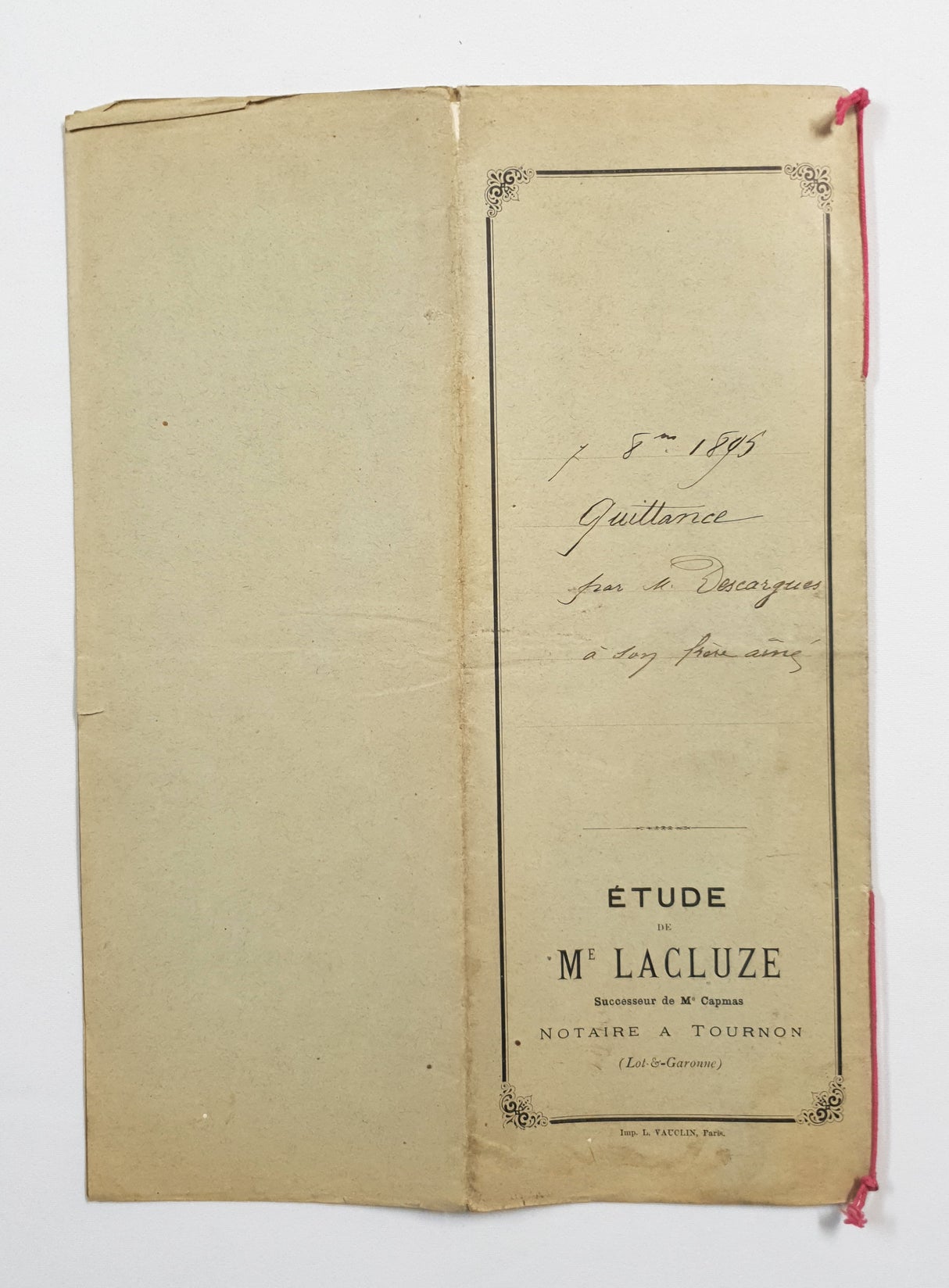 Authentic Antique French 1895 Notaire Document - EZ