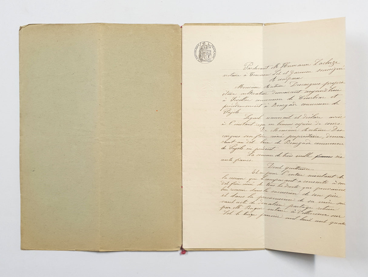 Authentic Antique French 1895 Notaire Document - EZ