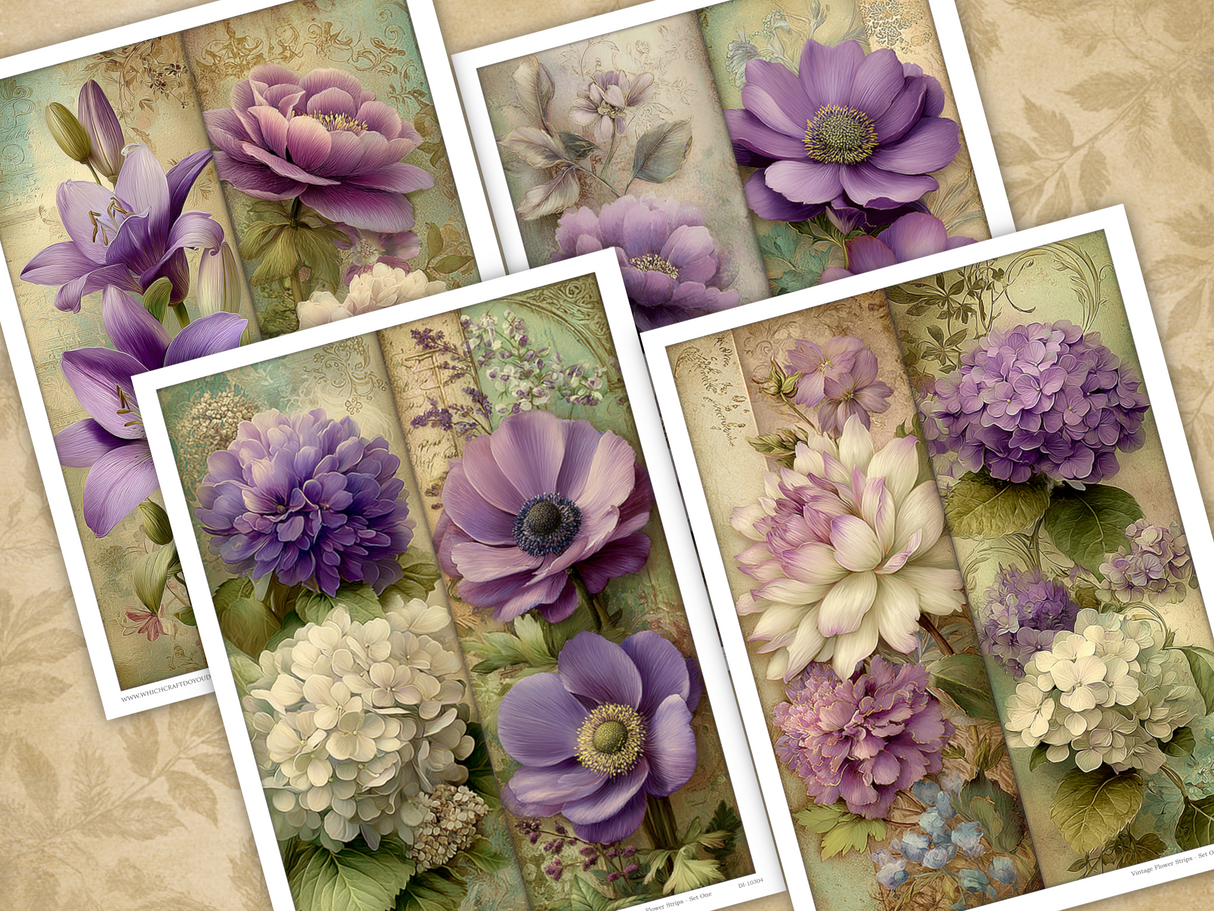 Vintage Flower Strips - Set One - DI-10304 - Digital Download