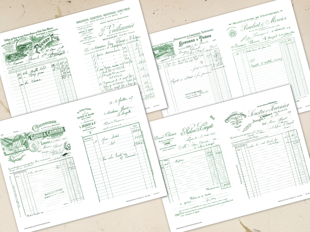 Vintage Invoices Collection - Set One - DI-10311 - Digital Download