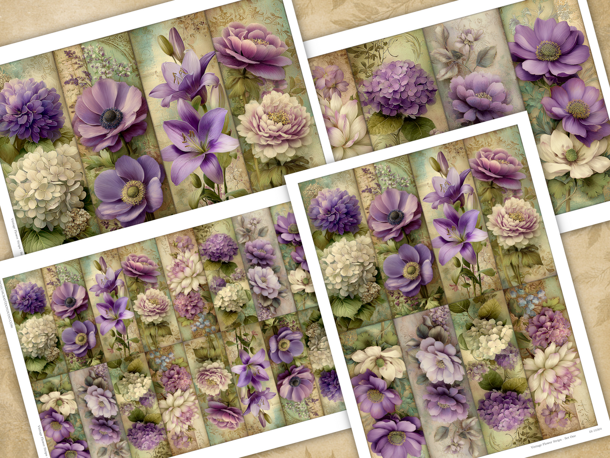Vintage Flower Strips - Set One - DI-10304 - Digital Download
