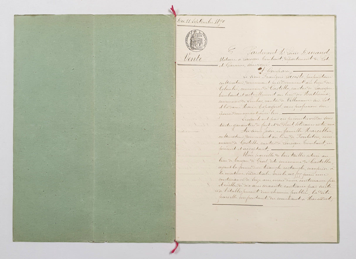 Authentic Antique French 1890 Notaire Document - FA