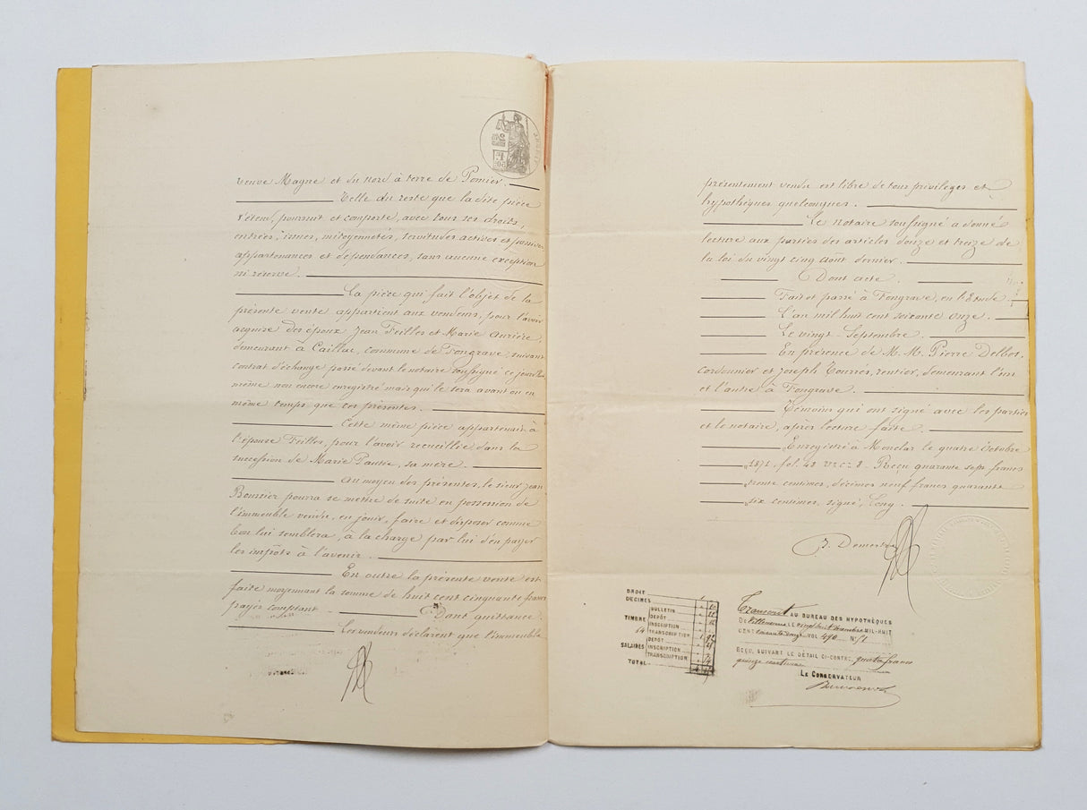 Authentic Antique French 1871 Notaire Document - FC