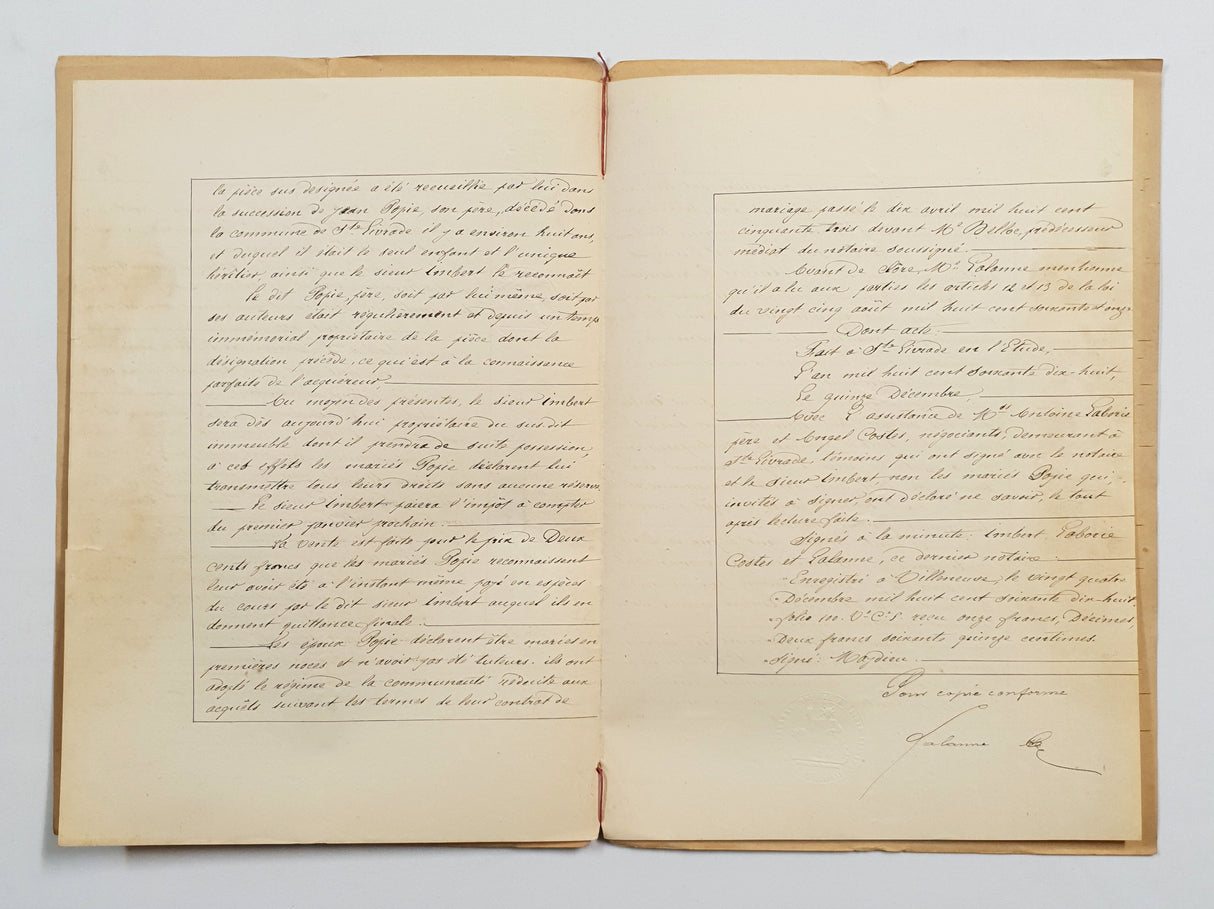 Authentic Antique French 1878 Notaire Document - FE