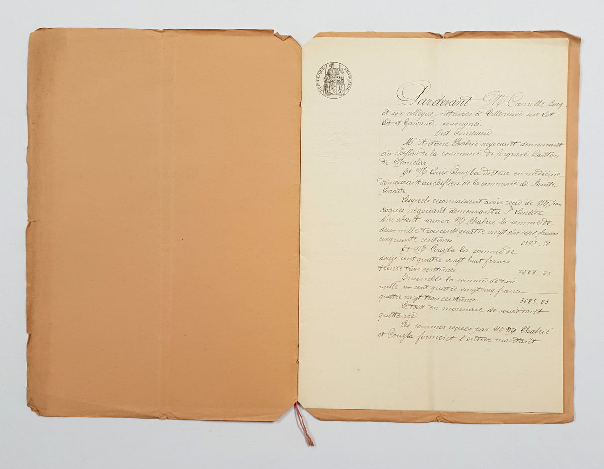Authentic Antique French 1888 Notaire Document - FF