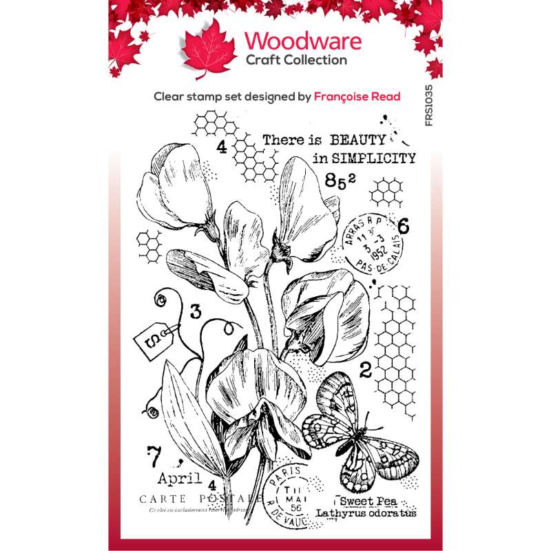 Woodware Clear Singles Sweet Pea Postcard Stamp