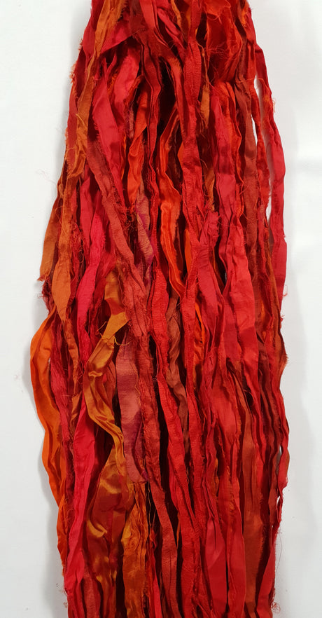 Reclaimed Sari Silk Ribbon - Flame - Hank