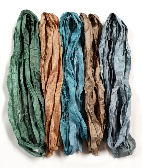Reclaimed Sari Silk Ribbon - Forest Lake