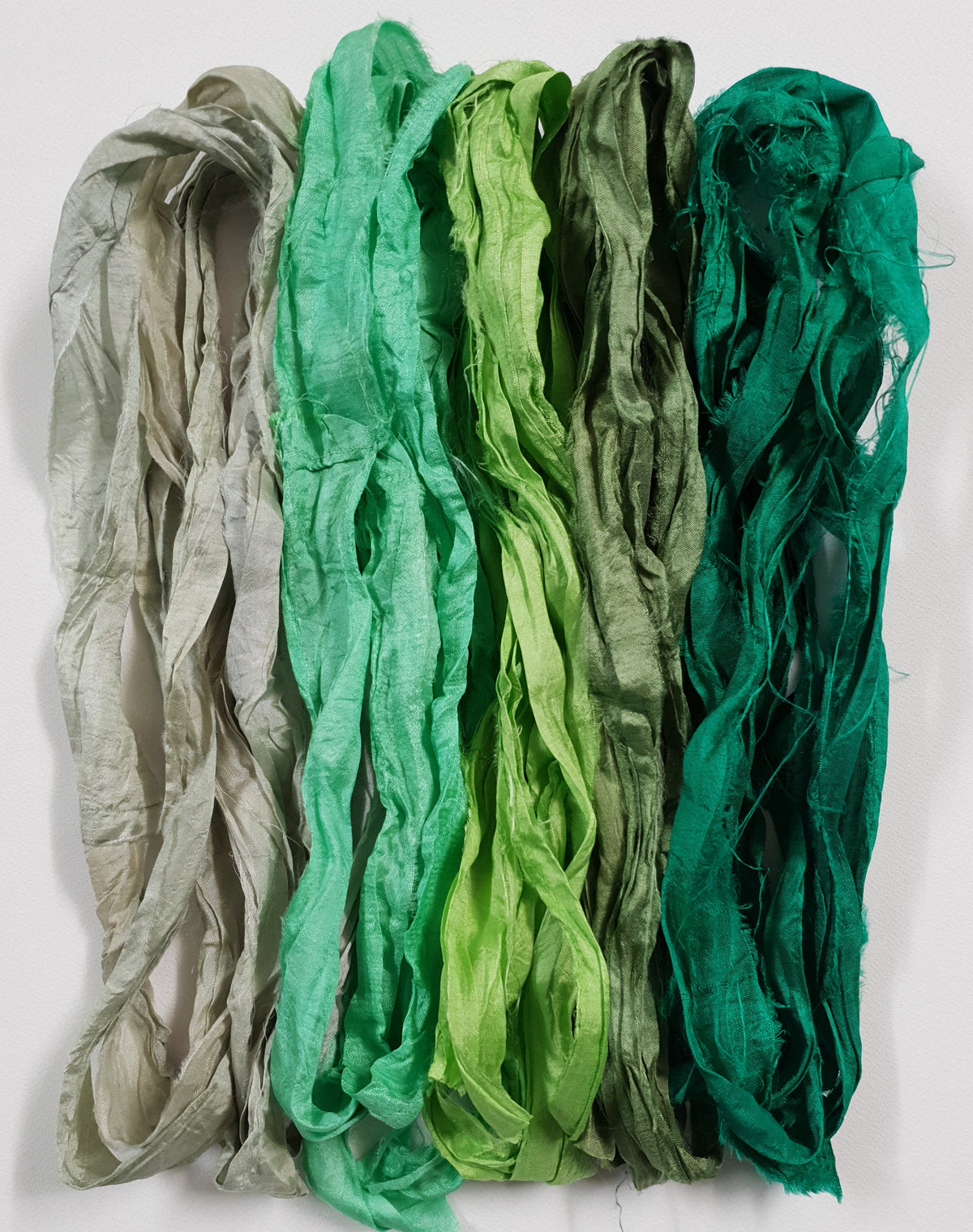 Reclaimed Sari Silk Ribbon - Green With Envy - 10 Metre Pack