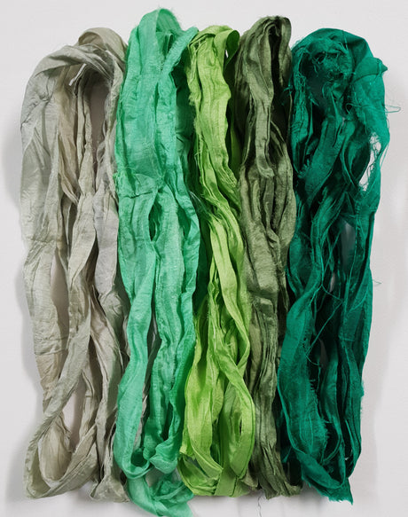 Reclaimed Sari Silk Ribbon - Green With Envy - 10 Metre Pack