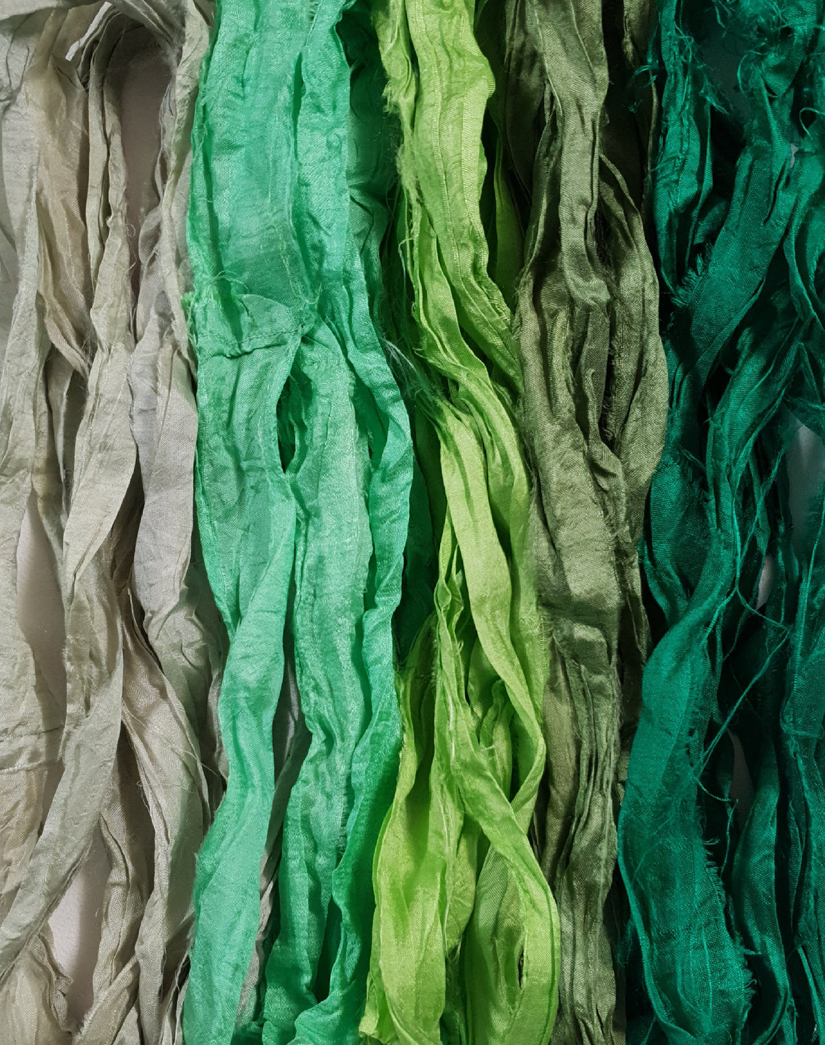 Reclaimed Sari Silk Ribbon - Green With Envy - 10 Metre Pack