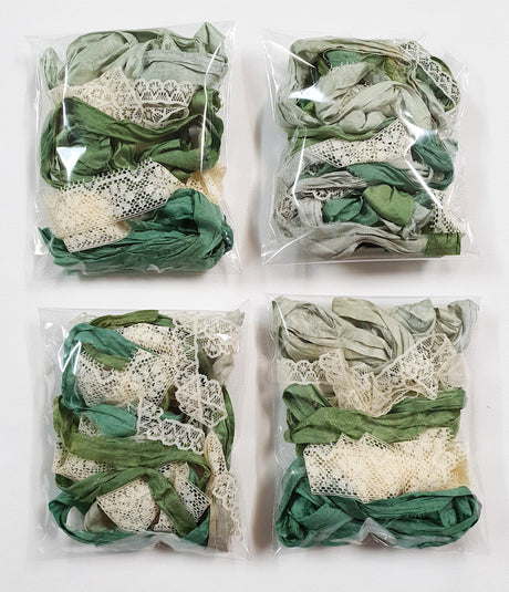 Forest Greens – Sari Silk & Vintage Lace Pack - HE