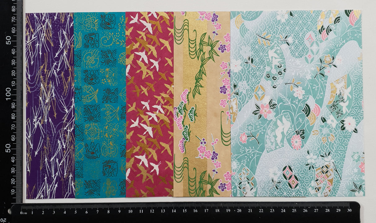 Hand Dyed Japanese Washi Papers - Set of 5 - Picked at Random