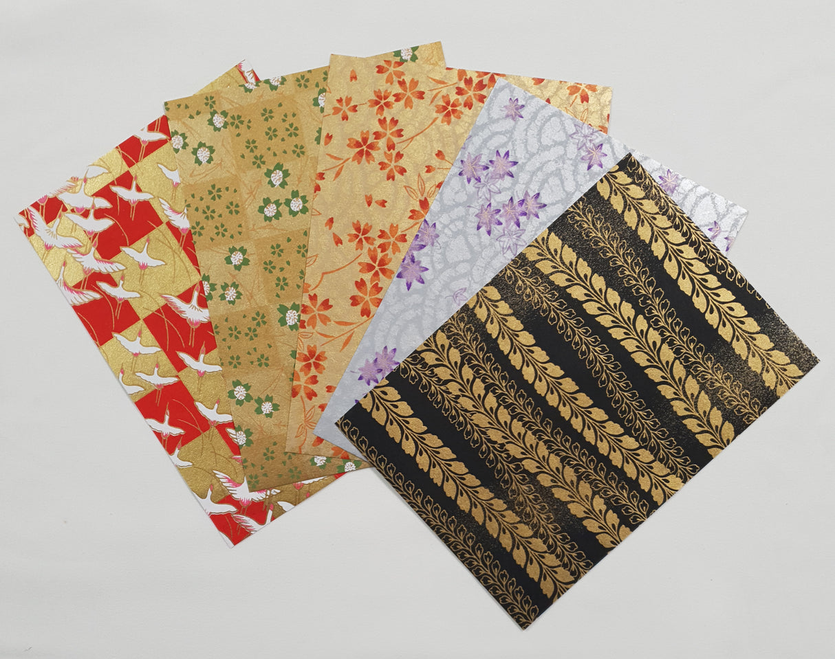 Hand Dyed Japanese Washi Papers - Set of 5 - Picked at Random