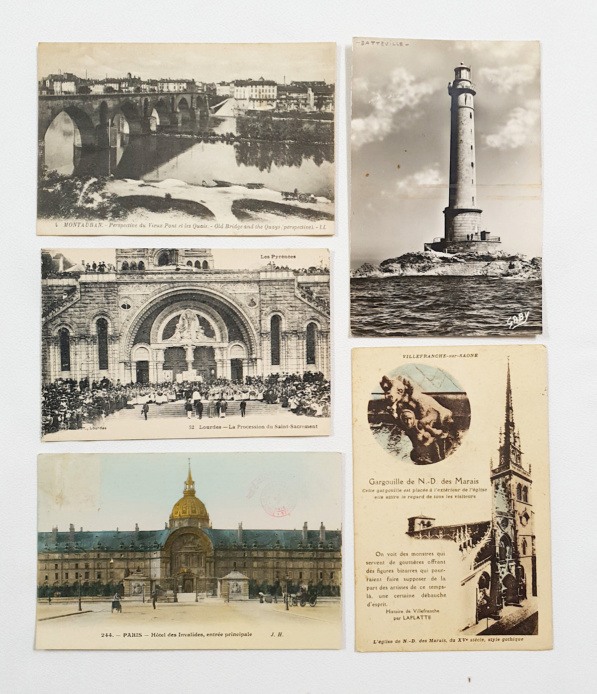 Authentic Vintage/Antique French Postcard - Set of 5 - JA