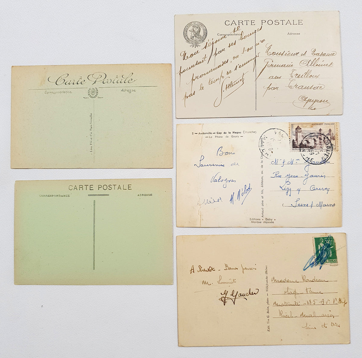 Authentic Vintage/Antique French Postcard - Set of 5 - JA