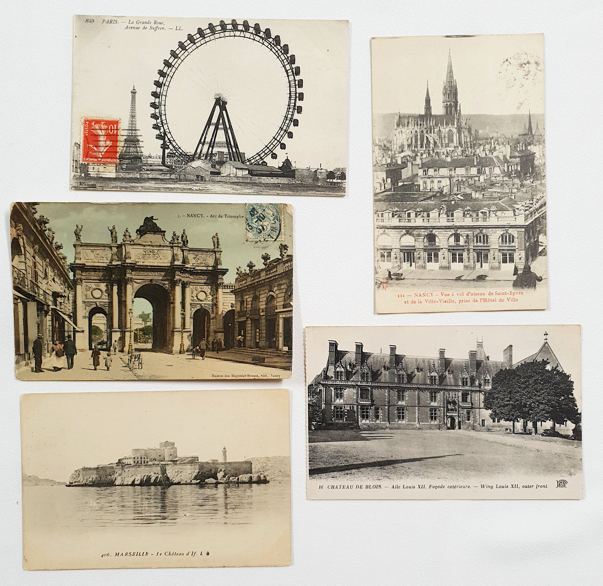 Authentic Vintage/Antique French Postcard - Set of 5 - JD