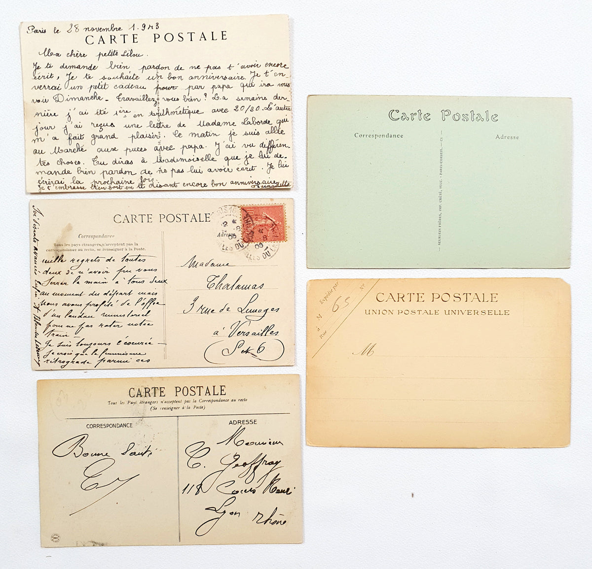 Authentic Vintage/Antique French Postcard - Set of 5 - JF