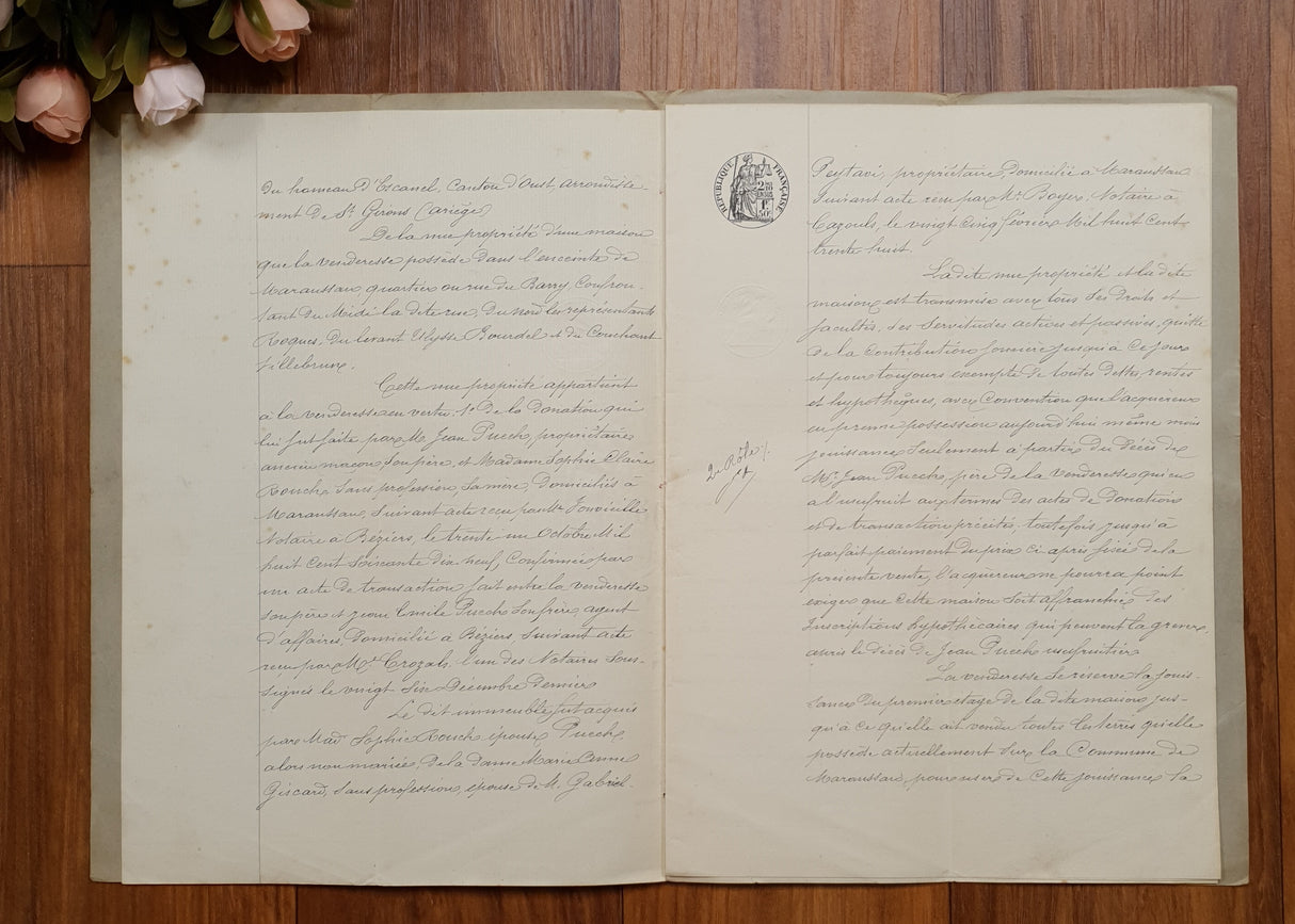 Authentic Antique French 1886 Notaire Document - JM