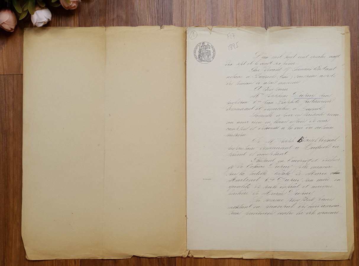 Authentic Antique French 1897 Notaire Document - JR